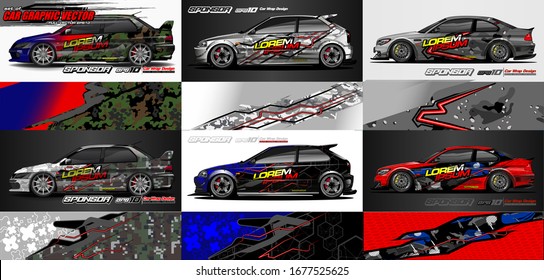 set of vehicle graphic kit vector. Modern abstract background for car wrap branding and automobile sticker decals livery 
