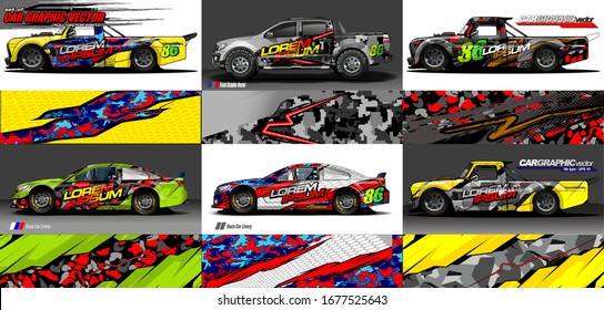 set of vehicle graphic kit vector. Modern abstract background for car wrap branding and automobile sticker decals livery 
