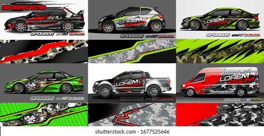 set of vehicle graphic kit vector. Modern abstract background for car wrap branding and automobile sticker decals livery 