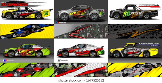 set of vehicle graphic kit vector. Modern abstract background for car wrap branding and automobile sticker decals livery 