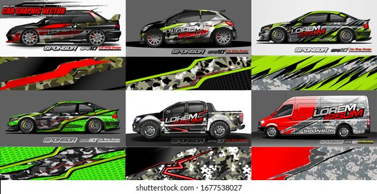 set of vehicle graphic kit vector. Modern abstract background for car wrap branding and automobile sticker decals livery 