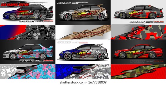 set of vehicle graphic kit vector. Modern abstract background for car wrap branding and automobile sticker decals livery 