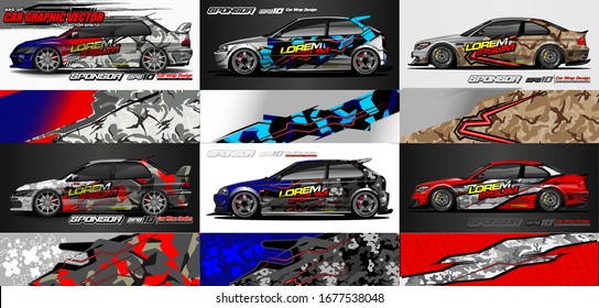 set of vehicle graphic kit vector. Modern abstract background for car wrap branding and automobile sticker decals livery 
