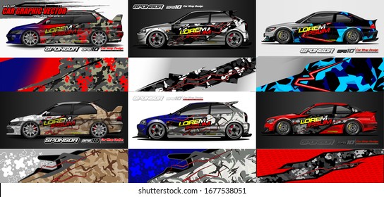 set of vehicle graphic kit vector. Modern abstract background for car wrap branding and automobile sticker decals livery 