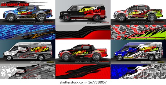conjunto de vectores del kit gráfico del vehículo. Fondo abstracto moderno para la marca de envoltura de camión y calcomanía de adhesivos para automóviles 