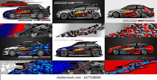 set of vehicle graphic kit vector. Modern abstract background for car wrap branding and automobile sticker decals livery 