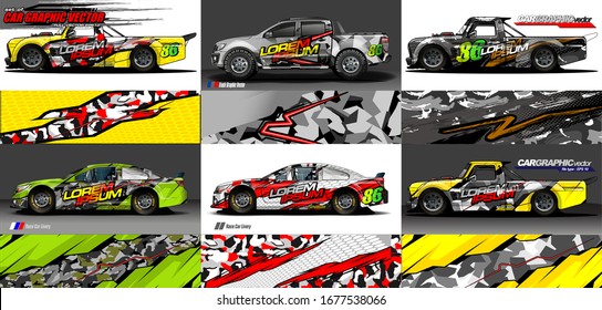 set of vehicle graphic kit vector. Modern abstract background for car wrap branding and automobile sticker decals livery 