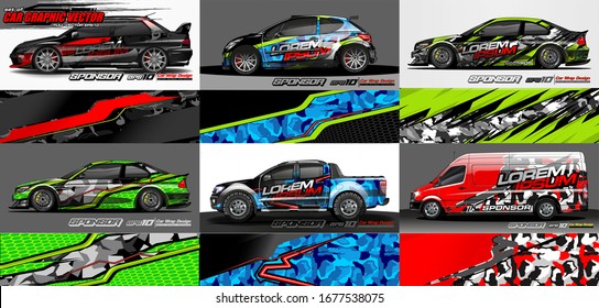 set of vehicle graphic kit vector. Modern abstract background for car wrap branding and automobile sticker decals livery 