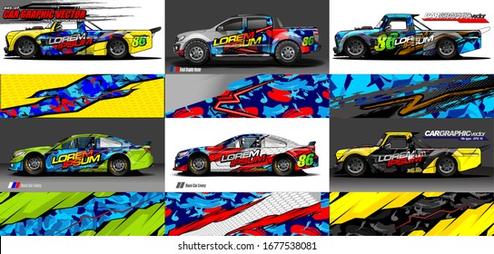 set of vehicle graphic kit vector. Modern abstract background for car wrap branding and automobile sticker decals livery 
