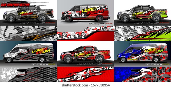 set of vehicle graphic kit vector. Modern abstract background for car wrap branding and automobile sticker decals livery 