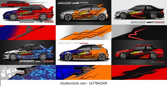 set of vehicle graphic kit vector. Modern abstract background for car wrap branding and automobile sticker decals livery 