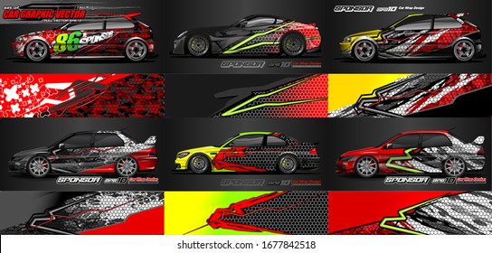 set of vehicle graphic kit vector. Modern abstract background for car wrap branding and automobile sticker decals livery 