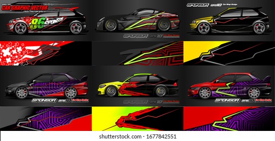 set of vehicle graphic kit vector. Modern abstract background for car wrap branding and automobile sticker decals livery 