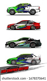 conjunto de vectores del kit gráfico del vehículo. fondo abstracto para la marca de envolver de coches de carreras y calcomanía de adhesivos para automóviles 