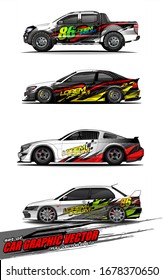 Vektorillustration des Fahrzeuggrafischen Kits. abstrakter Hintergrund für die Markendarstellung von Rennwagen und Aufkleber für Automobile 
