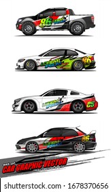 set of vehicle graphic kit vector. abstract background for racing car wrap branding and automobile sticker decals livery 