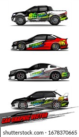 set of vehicle graphic kit vector. abstract background for racing car wrap branding and automobile sticker decals livery 