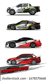 conjunto de vectores del kit gráfico del vehículo. fondo abstracto para la marca de envolver de coches de carreras y calcomanía de adhesivos para automóviles 