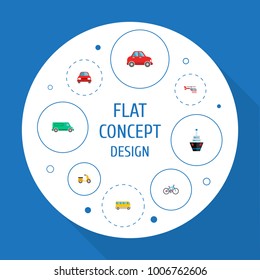 Set of vehicle icons flat style symbols with bus, car, van and other icons for your web mobile app logo design.