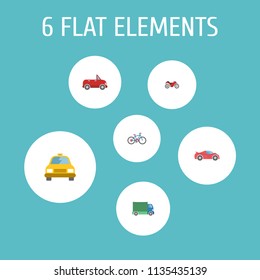 Set of vehicle icons flat style symbols with bike, truck, motorcycle and other icons for your web mobile app logo design.