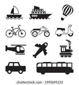 set of vehicle icons in flat style, vector illustration