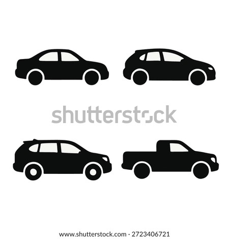 A set of vehicle profile silhouettes (side views) in matching style.
