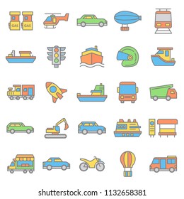 set of vehicle and public transportation icon with modern concept editable stroke and simple filled and stroke concept, use for infographic design and pictogram asset, vector eps 10