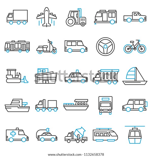 set of vehicle and public\
transportation icon with modern concept editable stroke and simple\
outline, use for infographic design and pictogram asset, vector eps\
10