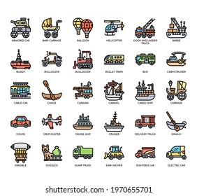 Set of Vehicle side view2 thin line and pixel perfect icons for any web and app project. 