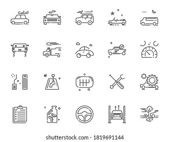 Set of vehicle thin line icon such car and related, 64x64 Pixel perfect icon, editable icon for web design and application on white isolated background