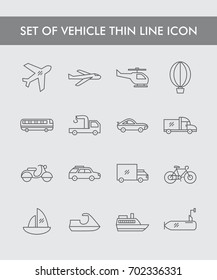 Set of Vehicle Thin Line Icon