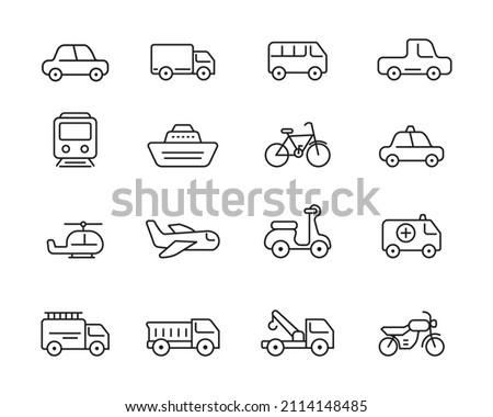 Set of vehicle and transportation icon in simple linear style isolated on white background