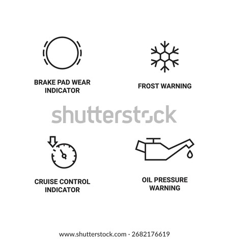 A set of vehicle warning dashboard indicator icons.