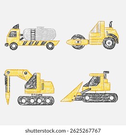 Set of vehicles, Children illustration handdrawn vehicles