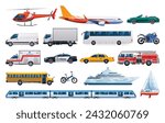 Set of vehicles. Collection of various kinds of transportation. Vector cartoon illustration