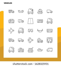 Set of Vehicles Line Icon set 25 Icons. Vector Minimalism Style Design Black Icons Set. Linear pictogram pack.