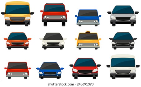 Set of vehicles on a white background