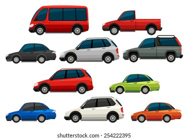 Set of vehicles on a white background