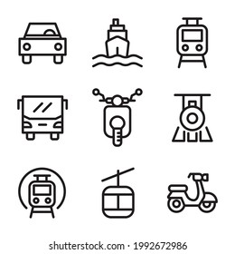 Set of vehicles - Thin line, outline icons on a white background - EPS Vector.