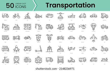 Set of vehicles and transportation icons. Line art style icons bundle. vector illustration