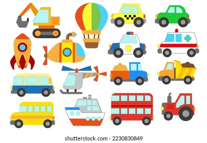 Set of vehicles. Vector illustration of toy cars in a flat style.