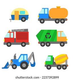 Conjunto de vehículos. Ilustración vectorial de los coches de juguete en un estilo plano.