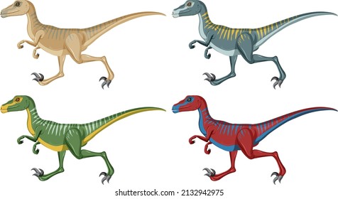 A set of velociraptor dinosaurs on white background illustration