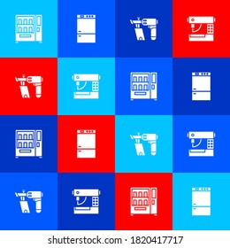 Ajuste la máquina expendedora, el refrigerador, la pistola de uñas y el icono de coser. Vector.