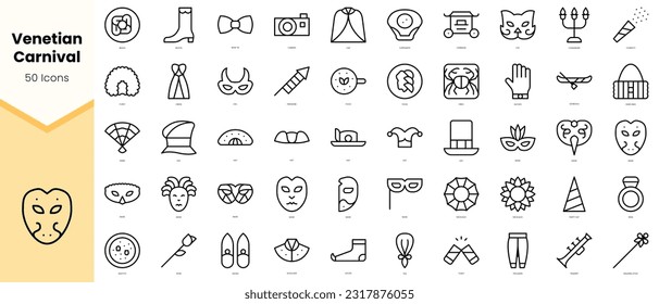 Set of venetian carnival Icons. Simple line art style icons pack. Vector illustration
