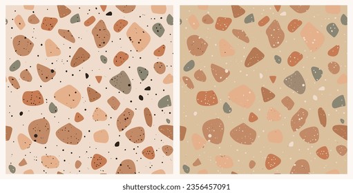 Set of Venetian terrazzo seamless patterns. Trendy vector abstract art background. Realistic marble texture with stone fragments. Modern minimalistic floor tile for interior decoration