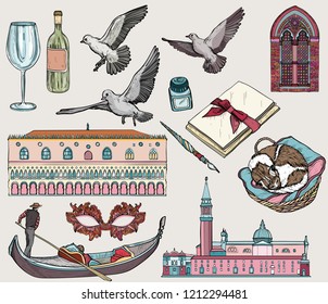 Set of Venice Colored sketch. Vector illustration