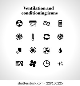 set of ventilation and conditioning system flat icons 