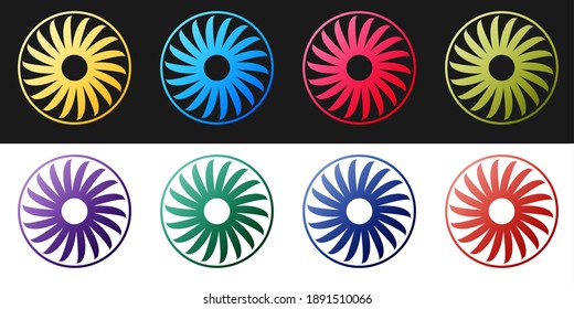 Set Ventilator symbol icon isolated on black and white background. Ventilation sign. Vector.