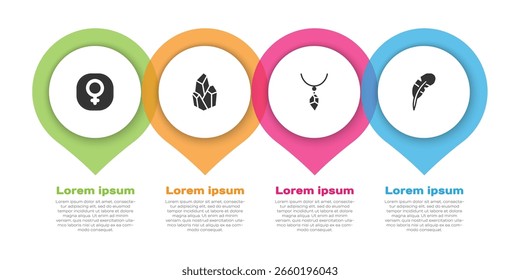 Conjunto Venus, piedra mágica, collar con cristal y pluma. Plantilla de infografía de negocios. Vector